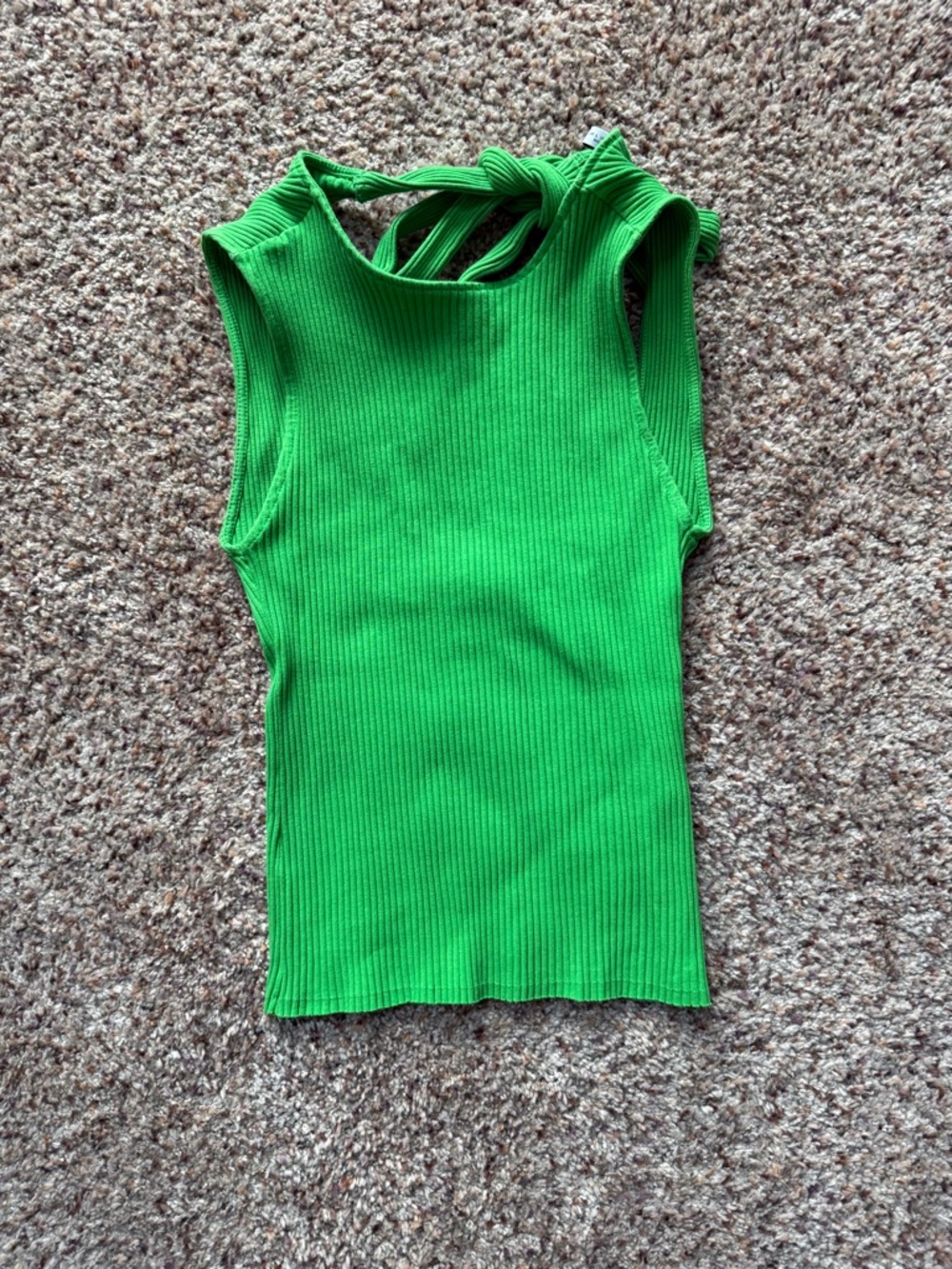 Zara Bright Green Ribbed Tie-Back Tank Top